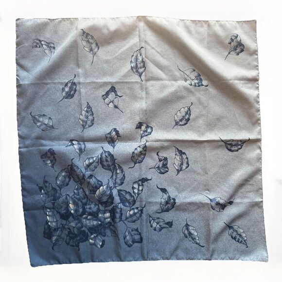 Vintage Polyester Scarf Blue Leaf Design Made in Italy 26.5 inch Square - Picture 4 of 9